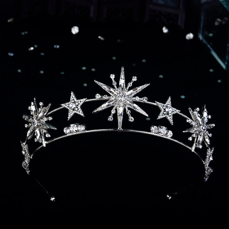 Wedding Hair Jewelry Vintage European 6Point Star Crown Tiaras Gold Princes Headband Bridal Accessories 230508