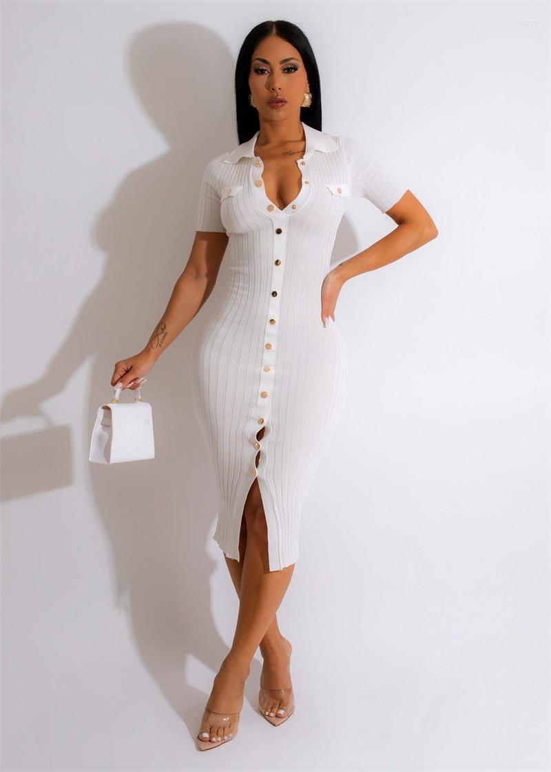 Party Dresses Buttons Knitting Ribbed Bodycon Midi Dress Women Sexy Turn Down Collar Short Sleeve Highly Stretchy Slim Casual Summer, Black
Party Dresses Buttons Knitting Ribbed Bodycon Midi Dress Women Sexy Turn Down Collar Short Sleeve Highly Stretchy Slim Casual Summer, Black
