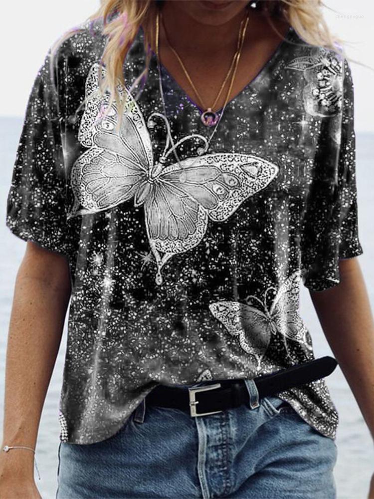 Women's T Shirts Summer Top Women V Neck T-shirt Female Clothing Colorful Big Butterfly Print Short Sleeve Casual Tees Drop, Floral blue
Women's T Shirts Summer Top Women V Neck T-shirt Female Clothing Colorful Big Butterfly Print Short Sleeve Casual Tees Drop, Floral blue