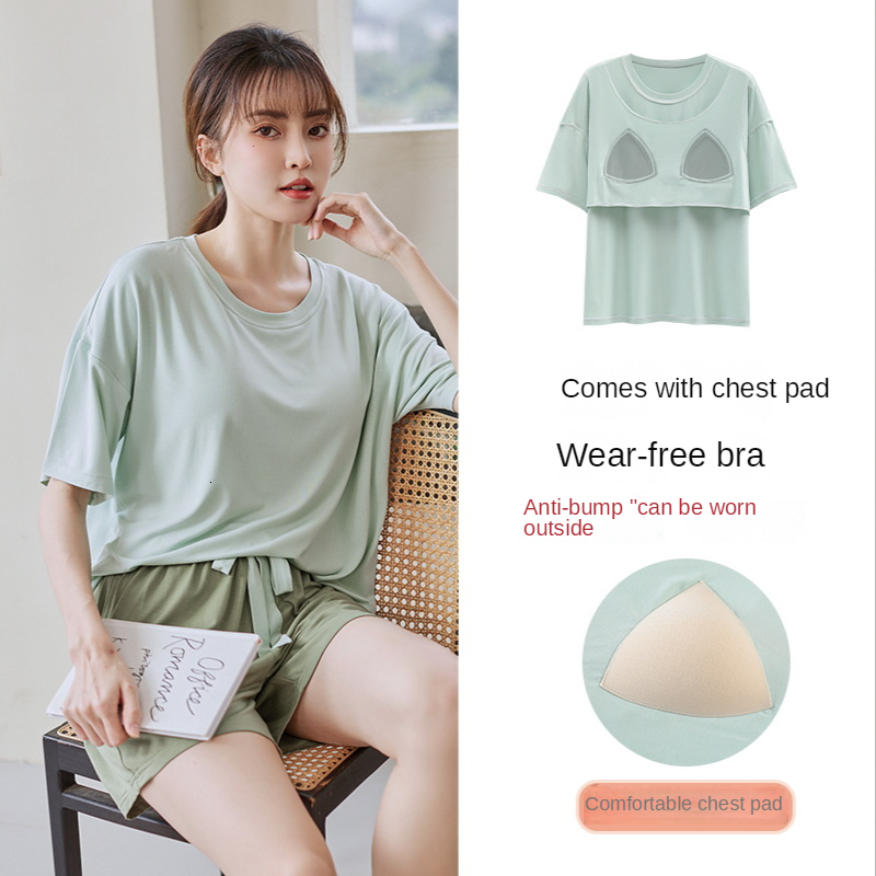 Women's Sleepwear Print Pajamas with Chest Pad's Modal Shortsleeved Cropped Pants Female Summer Thin Two Piece Sets Homewear 230508, Yne23087
Women's Sleepwear Print Pajamas with Chest Pad's Modal Shortsleeved Cropped Pants Female Summer Thin Two Piece Sets Homewear 230508, Yne23087