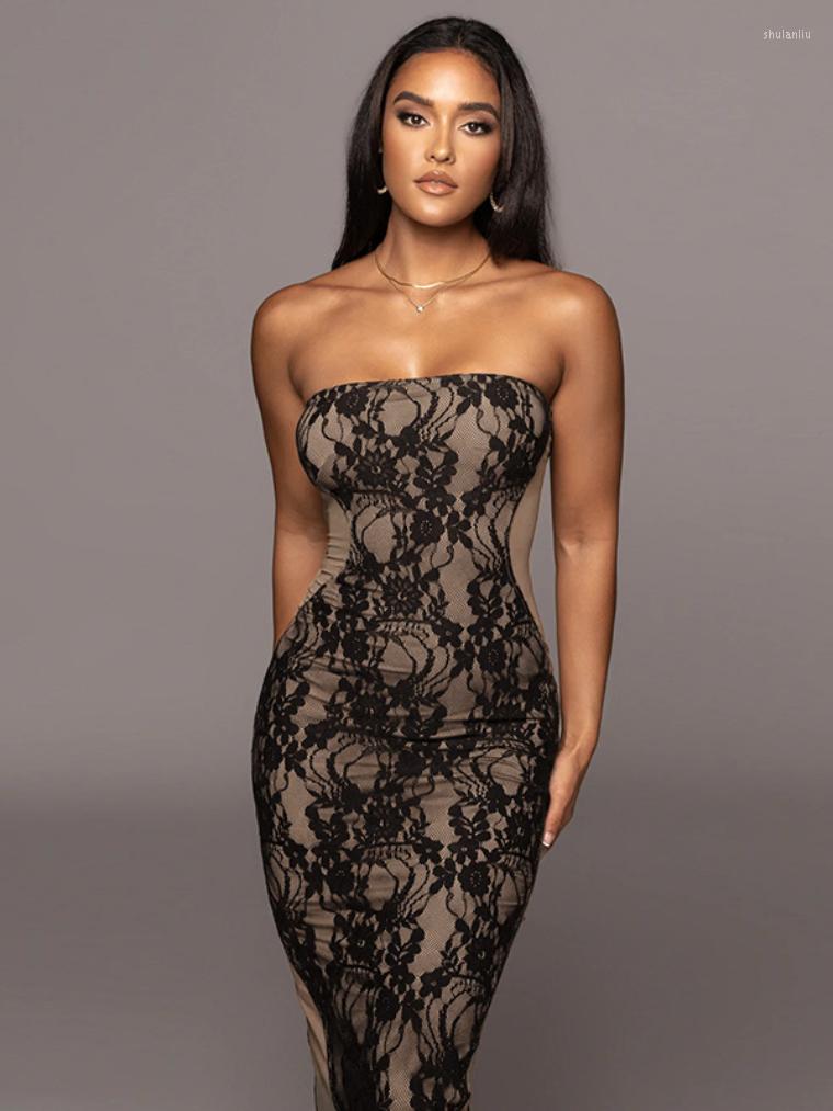 Casual Dresses Elegant Strapless Black Lace Patchwork Evening Party Dress For Women 2023 Sexy Backless Off Shoulder High Waist Bodycon
Casual Dresses Elegant Strapless Black Lace Patchwork Evening Party Dress For Women 2023 Sexy Backless Off Shoulder High Waist Bodycon