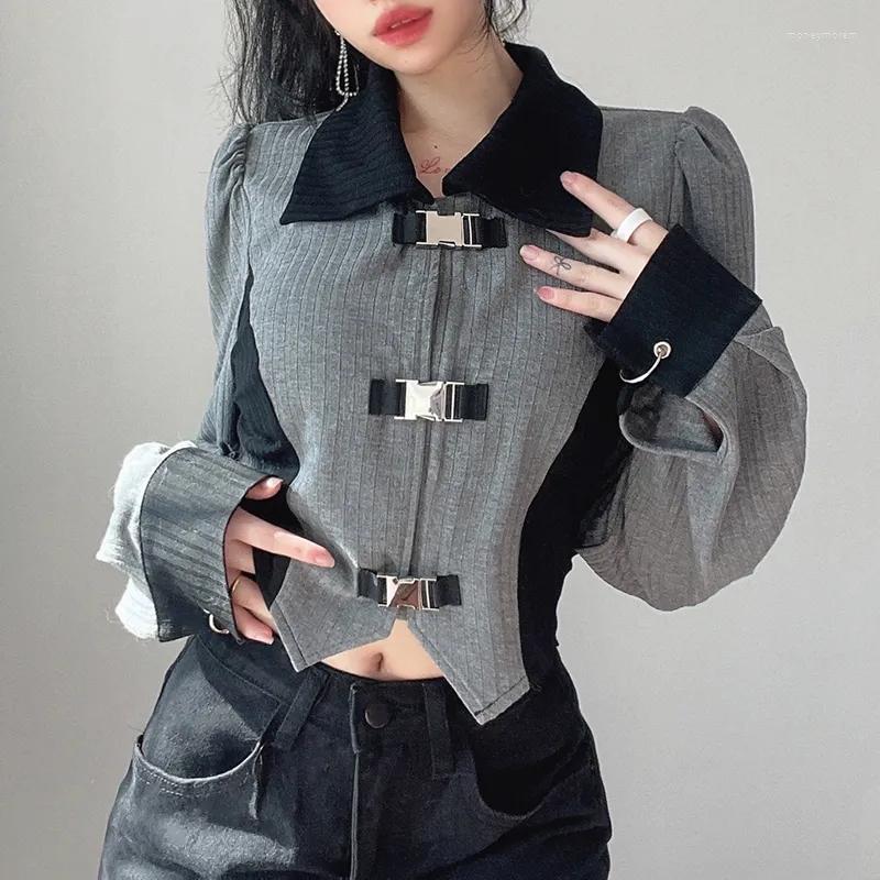 Women's Blouses Chic Woman Blouse Long Sleeve T-Shirts Crop Top Metal Buckle Tunic Color Blocking Korean Style Star Polo Tops For Teens, Gray
Women's Blouses Chic Woman Blouse Long Sleeve T-Shirts Crop Top Metal Buckle Tunic Color Blocking Korean Style Star Polo Tops For Teens, Gray