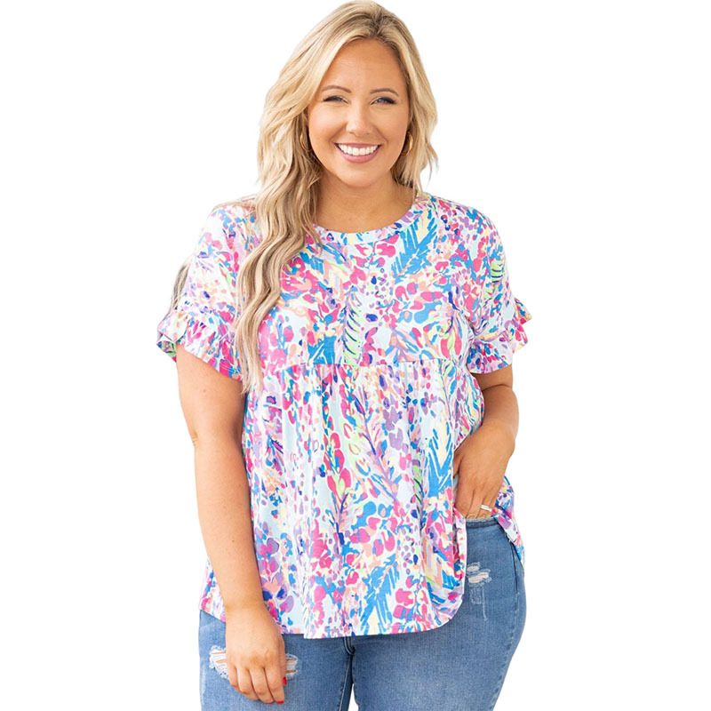 Women's T-Shirt Large size regular crew neck pullover T-shirts plant floral print loose short sleeve top, 01
Women's T-Shirt Large size regular crew neck pullover T-shirts plant floral print loose short sleeve top, 01