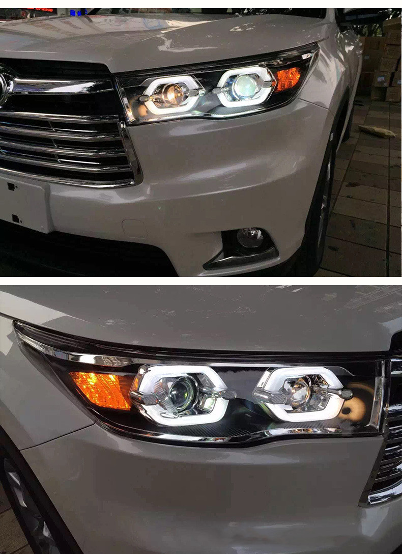 Car Headlights For Toyota Highlander 20 15-20 17 Retrofitting LED Angel Eye Daytime Running Light Lens Xenon Headlights