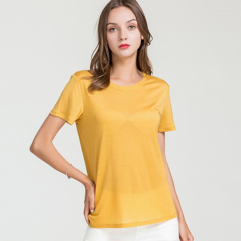 Women's T Shirts Women Silk Tops Summer Mulberry Knitting Short Sleeve T-shirt Women's Solid Round Neck Pullover 9028, Yellow
Women's T Shirts Women Silk Tops Summer Mulberry Knitting Short Sleeve T-shirt Women's Solid Round Neck Pullover 9028, Yellow