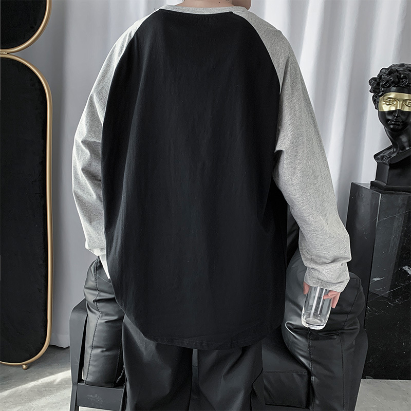 Men's T-Shirts Men Long Sleeve T-shirts Fashion Patchwork Harajuku Loose Outwear Tshirts Hip-hop Students All-match Basic Tops Couple 230509