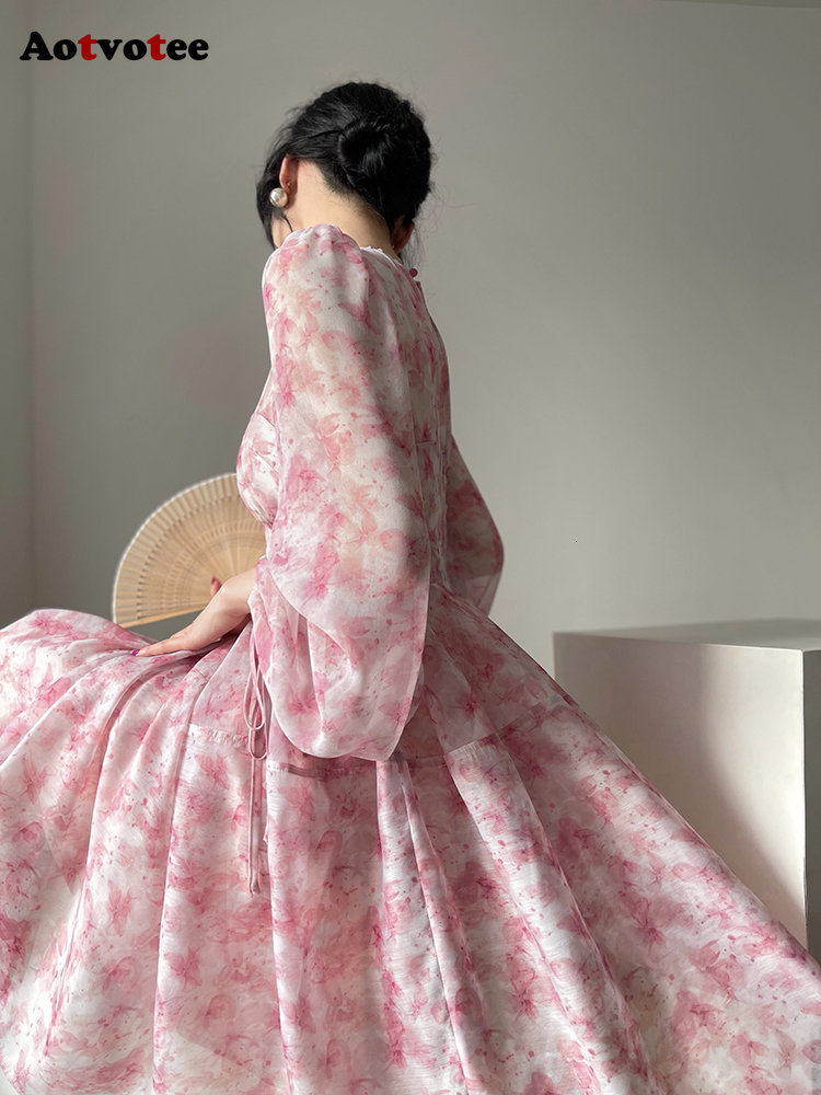 Party Dresses Floral Mini For Women High Wiasted French Style O Neck Long Sleeve A Line Casual 230508