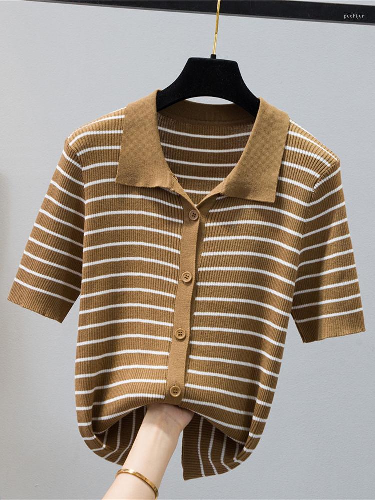 Women's T Shirts Striped Knitted Cardigan Shirt Women Short Sleeve Tee Femme Summer Tops Korean Style T-Shirts Womens Clothing Camisetas, Black
Women's T Shirts Striped Knitted Cardigan Shirt Women Short Sleeve Tee Femme Summer Tops Korean Style T-Shirts Womens Clothing Camisetas, Black