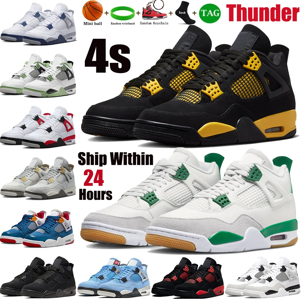 Jumpman 4 4s Mens Basketball Shoes Pine Green Thunder 2023 Seafoam Military Black Cat Midnight Navy University Blue Craft Photon Dust Men Wo, 32 white x sail