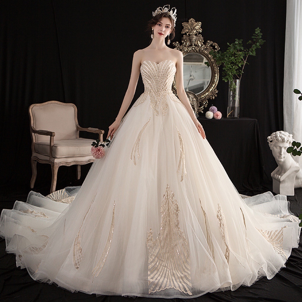 Tulle Church Wedding Dress Strapless Sweetheart Sexy Sequined A Line Applique Beading Gorgeous Bridal Gowns With Trail New 2023, Light champagne
Tulle Church Wedding Dress Strapless Sweetheart Sexy Sequined A Line Applique Beading Gorgeous Bridal Gowns With Trail New 2023, Light champagne
