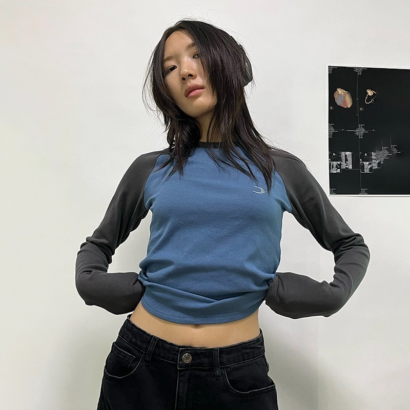 Women's T-Shirt Karrram Grunge Patchwork T-shirt 90s Vintage Embroidery Tshirt Japanese Harajuku Slim Long Sleeve Tee Shirt Korean Streetwear 230