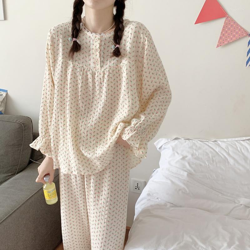 Women's Sleepwear Autumn Winter Korean Long Sleeve Pajama Set Pure Cotton Home Clothes Pants Suit Floral Print Elastic Waist S092, Apricot
Women's Sleepwear Autumn Winter Korean Long Sleeve Pajama Set Pure Cotton Home Clothes Pants Suit Floral Print Elastic Waist S092, Apricot