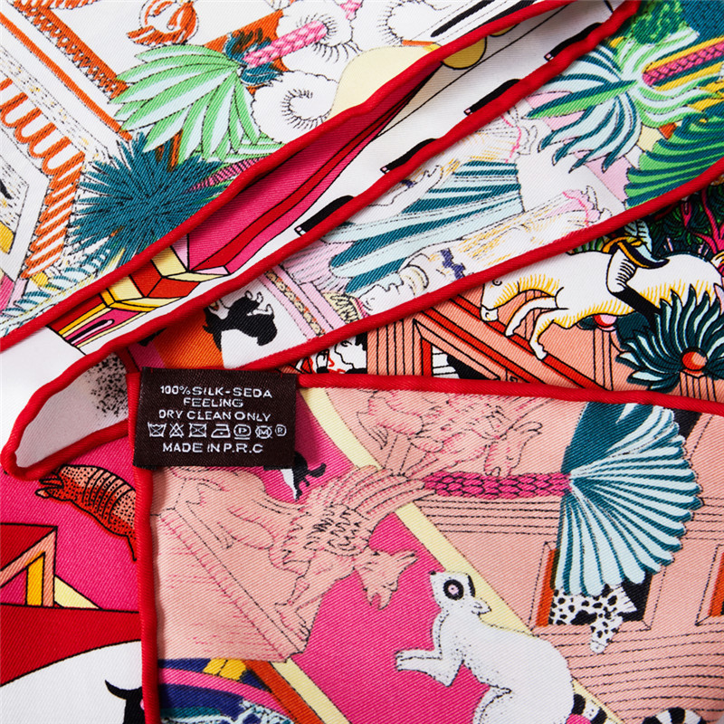 Sarongs POBING Manual Hand Rolled Twill Silk Scarf Women Animals Kingdom Square Scarves Echarpes Foulards Femme Wrap Bandana Hijab 90CM 230508