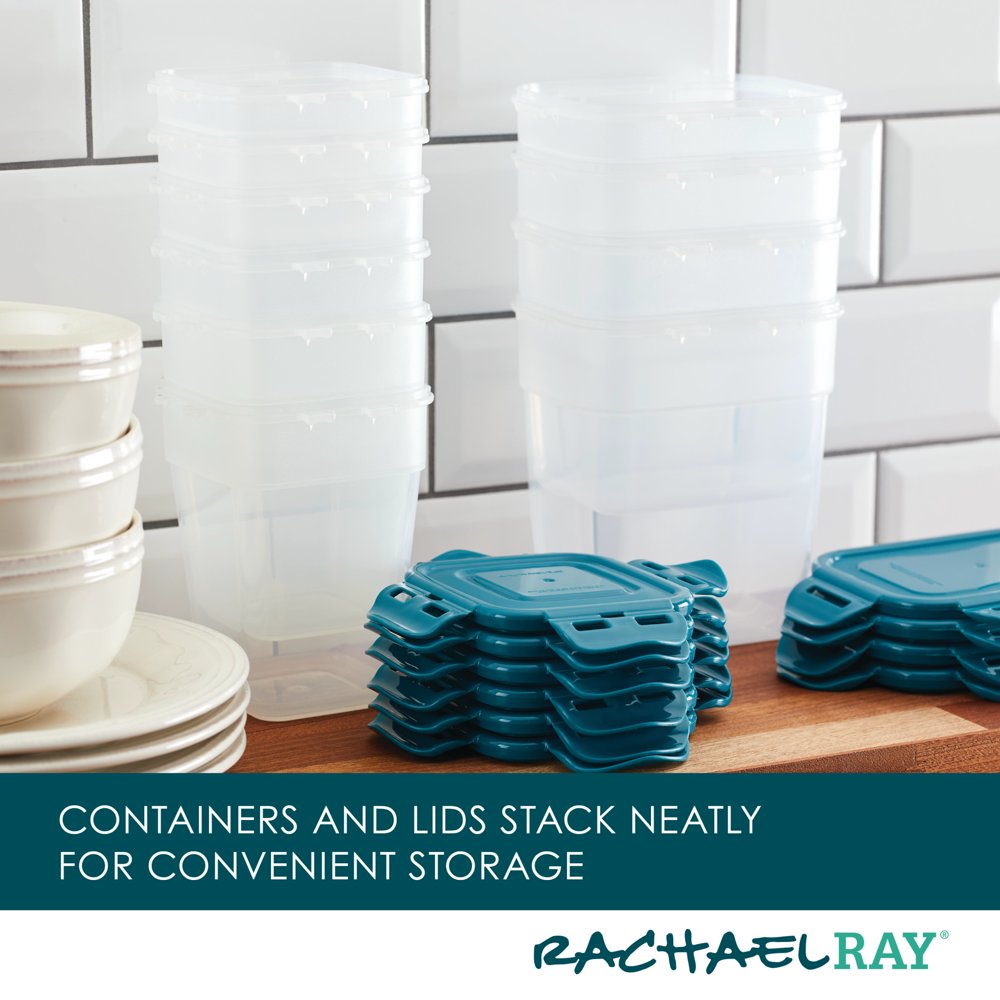 Leak-Proof Stacking Food Storage Container Set, 20-Piece, Teal Lids