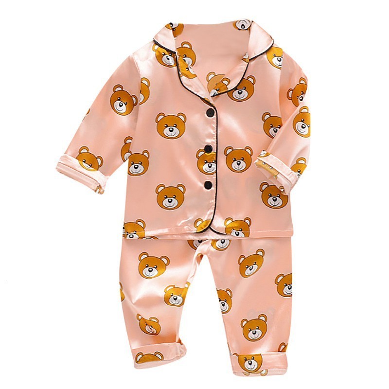 Pajamas Toddler Silk Satin Pajamas Pyjamas Set Baby Sleepwear Pijama Pajamas Suit Boys Girls Sleep Two Piece Set Autumn Kids Loungewear 230509
