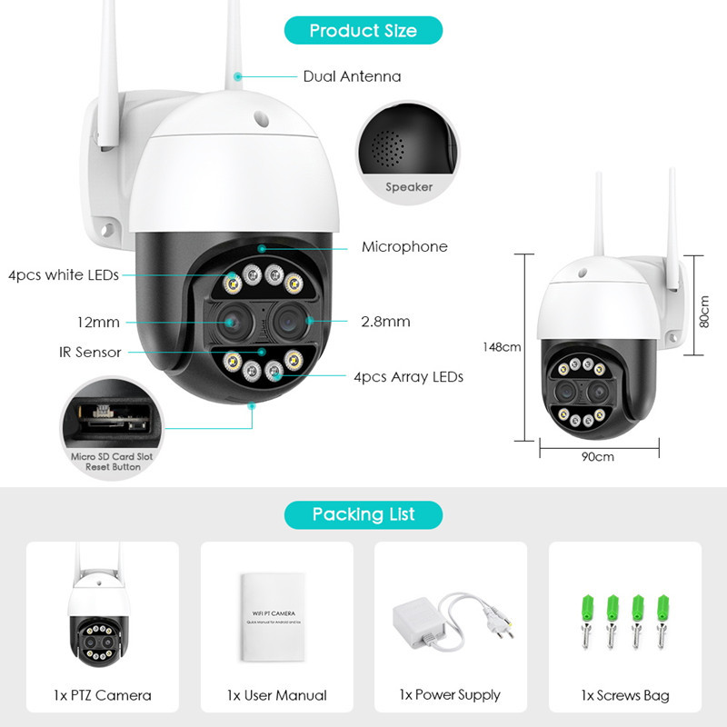 8MP 4MP 8x Hybrid Zoom 2.8+12mm Dual Lens PTZ IP Camera WiFi Human Detection 4MP Audio Security Video Surveillance Camera