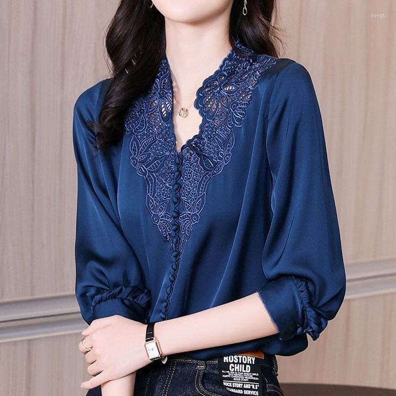 Women's Blouses French V-neck Office Lady Satin Luster Embroidery Hollow Out Loose Puff Sleeve Blouse Mature Elegant 3D Single Breasted, Blue
Women's Blouses French V-neck Office Lady Satin Luster Embroidery Hollow Out Loose Puff Sleeve Blouse Mature Elegant 3D Single Breasted, Blue