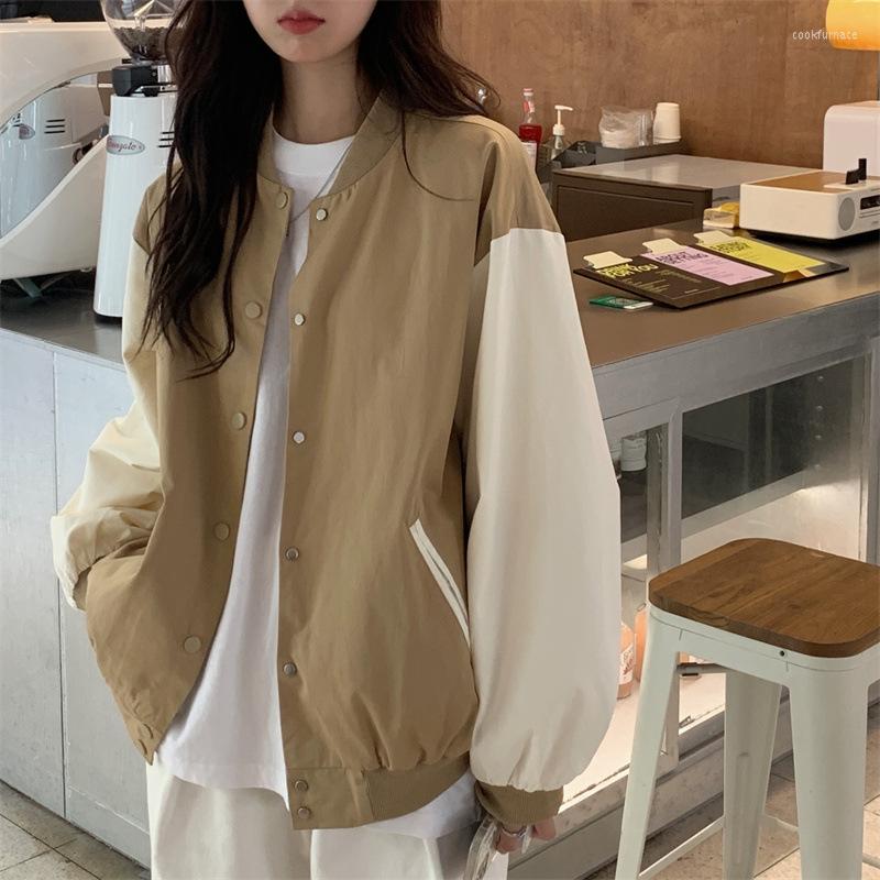 Women's Jackets Korean Fashion Patchwork Jacket Women Casual Loose O Neck Coat SingleBreasted Long Sleeve Sweatshirt Pocket Baseball Uniform, Khaki
Women's Jackets Korean Fashion Patchwork Jacket Women Casual Loose O Neck Coat SingleBreasted Long Sleeve Sweatshirt Pocket Baseball Uniform, Khaki