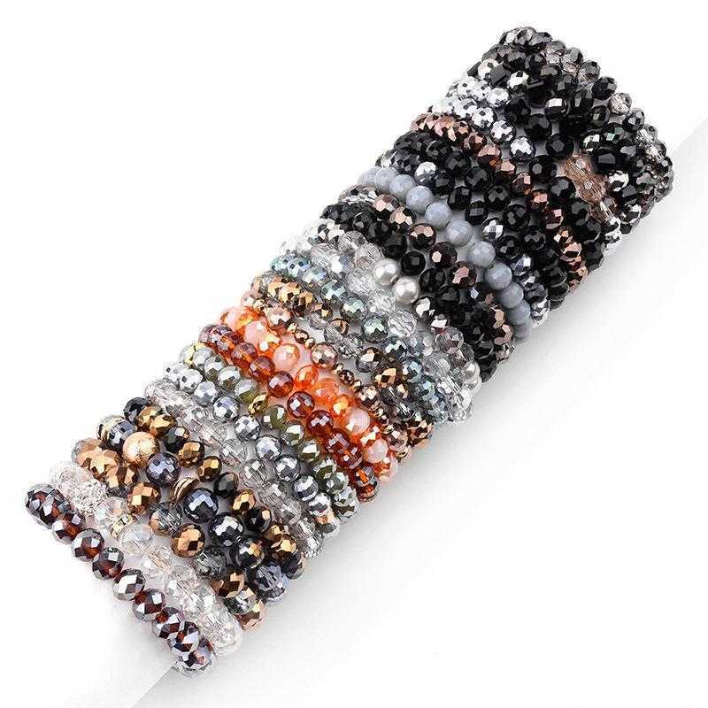 Diy Beaded Crystal Bracelet Strands Womens Elastic Color Cut Glass Bead Bracelets