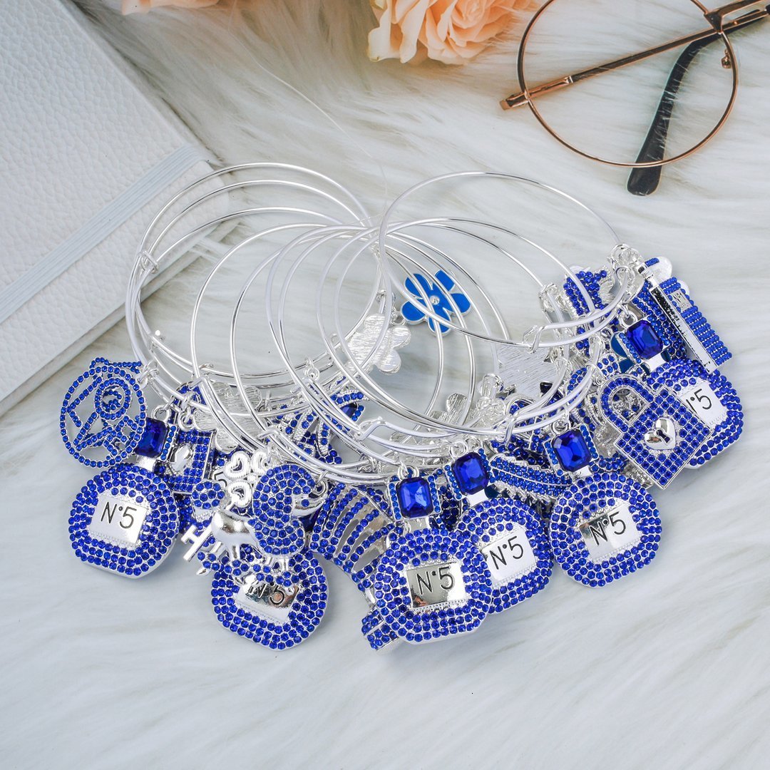 Charm Bracelets 10pcs mixed 65mm Alloy Bangle with Rhinestone Charms on Sale 230508