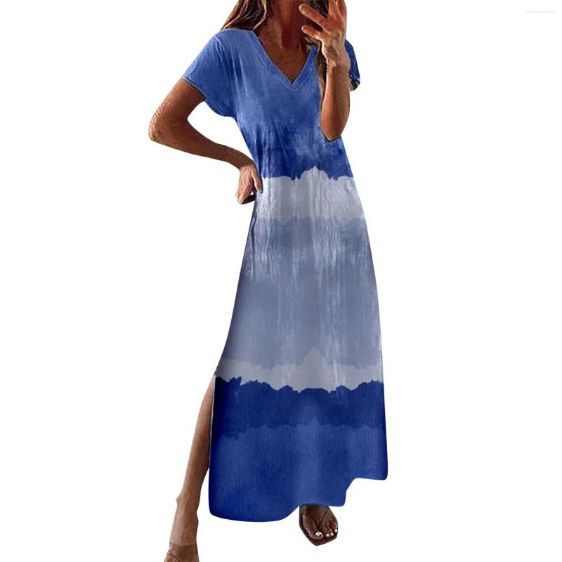 Casual Dresses Women Summer Dress Short Sleeved V Neck Colorful Gradient Tie Dye Long Slit Holiday Beach Vestido, Blue
Casual Dresses Women Summer Dress Short Sleeved V Neck Colorful Gradient Tie Dye Long Slit Holiday Beach Vestido, Blue