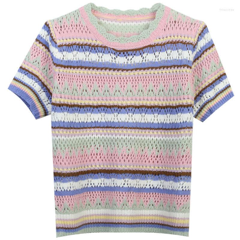 Women' T Shirts 2023 Summer Rainbow Striped Knitted Shirt Women Tops Hollow Out Korean Fashion Short Sleeve Tee Poleras Mujer, Stripes
Women' T Shirts 2023 Summer Rainbow Striped Knitted Shirt Women Tops Hollow Out Korean Fashion Short Sleeve Tee Poleras Mujer, Stripes