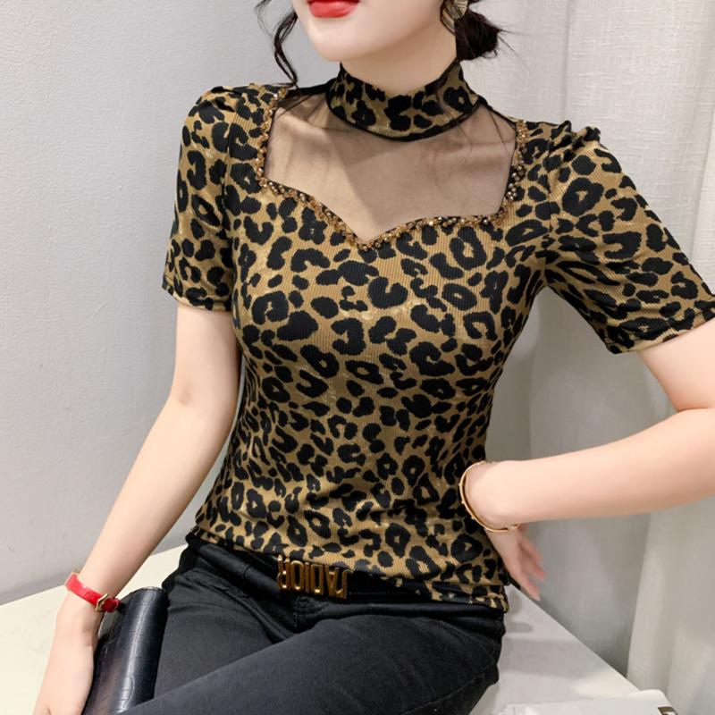 Women' T Shirts #6262 Summer Leopard Mesh Shirt Women Hollow Out Turtleneck Womens Tshirt Short Sleeves Vintage Streetwear Tee Sexy T-shirt 
Women' T Shirts #6262 Summer Leopard Mesh Shirt Women Hollow Out Turtleneck Womens Tshirt Short Sleeves Vintage Streetwear Tee Sexy T-shirt