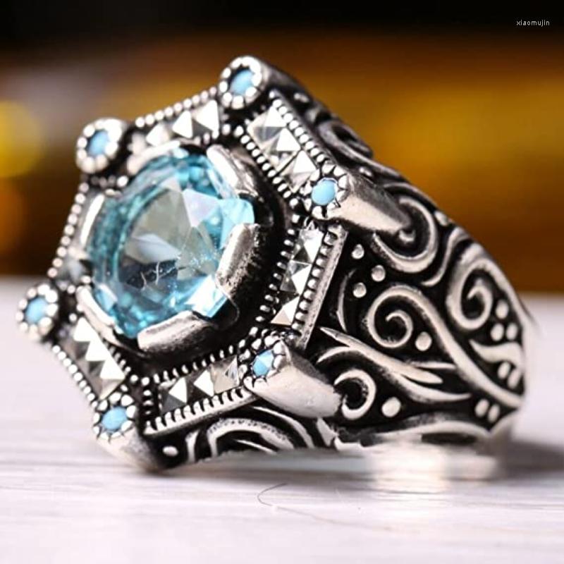 Cluster Rings Vintage Turkish Signet Handmade For Men Punk Metal Silver Color Inlaid Sea Blue Zircon Motor Biker
Cluster Rings Vintage Turkish Signet Handmade For Men Punk Metal Silver Color Inlaid Sea Blue Zircon Motor Biker