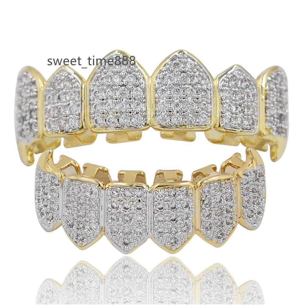 R.Gem. Cosplay Costume 18K Gold Plated Bling Fully Iced Out CZ Grillz Diamond Teeth