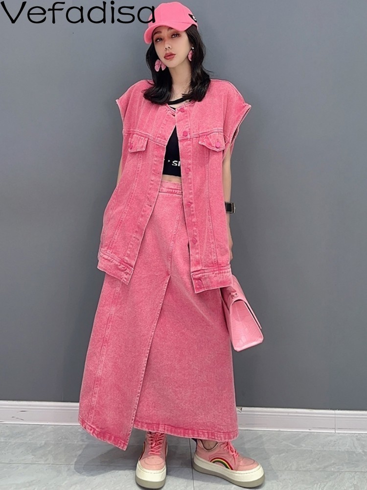 Two Piece Dress Vefadisa Spring Summer Fashion Denim Vest Skirt Set Women Versatile Pink ZXF007B 230509, Pink2
Two Piece Dress Vefadisa Spring Summer Fashion Denim Vest Skirt Set Women Versatile Pink ZXF007B 230509, Pink2