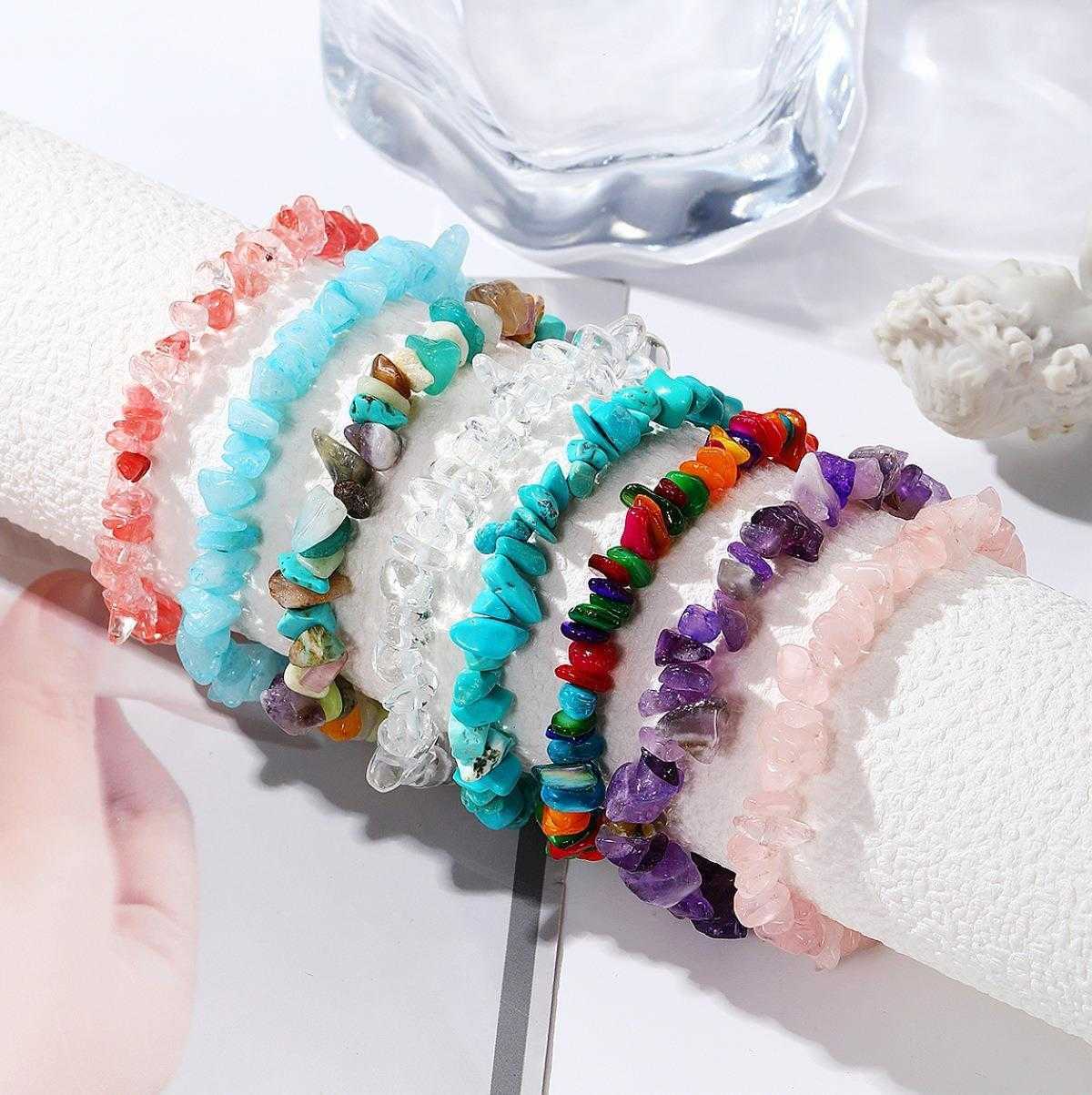 Ornament Bohemian Color Gravel Bracelet Womens Natural Stone