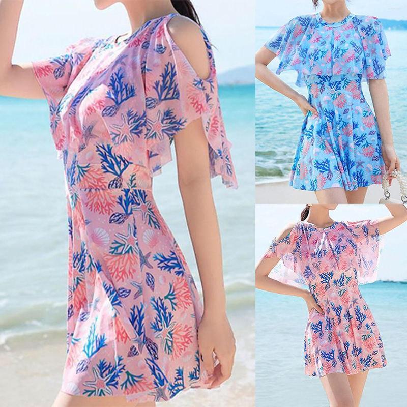 Women's Swimwear Summer Style Cover Belly And Look Thin With Chest Pad Without Steel Support Coral Print Ladies Dress Swimsuit, Blue
Women's Swimwear Summer Style Cover Belly And Look Thin With Chest Pad Without Steel Support Coral Print Ladies Dress Swimsuit, Blue