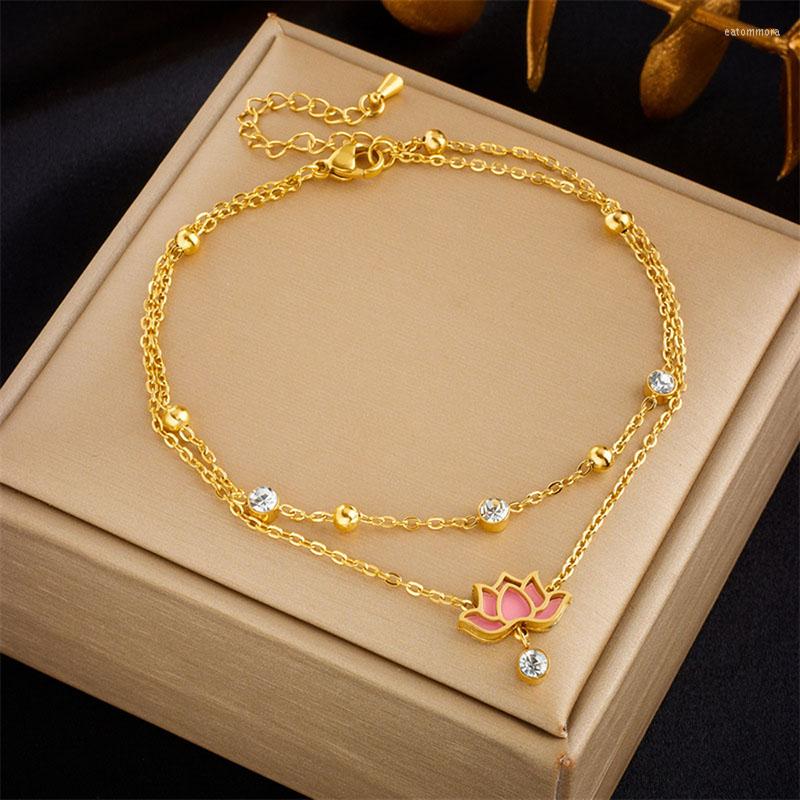 Link Bracelets 316L Stainless Steel Fashion Romantic Lotus Bracelet Anklets For Women Girl Simple Zircon Non-Fading Anniversary Jewelry Gift
Link Bracelets 316L Stainless Steel Fashion Romantic Lotus Bracelet Anklets For Women Girl Simple Zircon Non-Fading Anniversary Jewelry Gift
