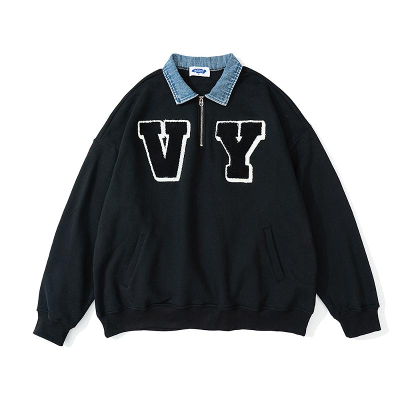 Men' Hoodies & Sweatshirts Embroidered Letters Denim Lapel Plus Velvet 2023 Sweater Men Ins American Hip-hop Tide Brand Loose Half Zipper P, Black
Men' Hoodies & Sweatshirts Embroidered Letters Denim Lapel Plus Velvet 2023 Sweater Men Ins American Hip-hop Tide Brand Loose Half Zipper P, Black
