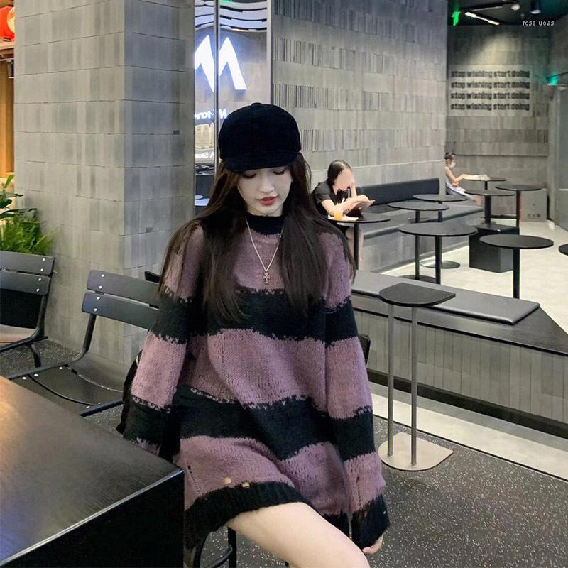 Women's Sweaters Pure Wind Loose Round Neck Lazy Striped Hole Long Sleeve Sweater Pullover, Purple
Women's Sweaters Pure Wind Loose Round Neck Lazy Striped Hole Long Sleeve Sweater Pullover, Purple