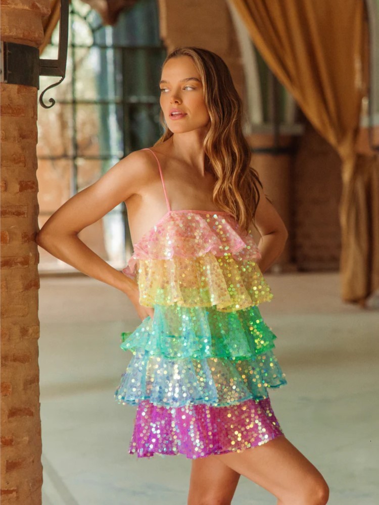 Sparkg Pink Sequined Mini Dress, Spaghetti Strap Backless, Summer Clubwear, Polyester, Elegant,