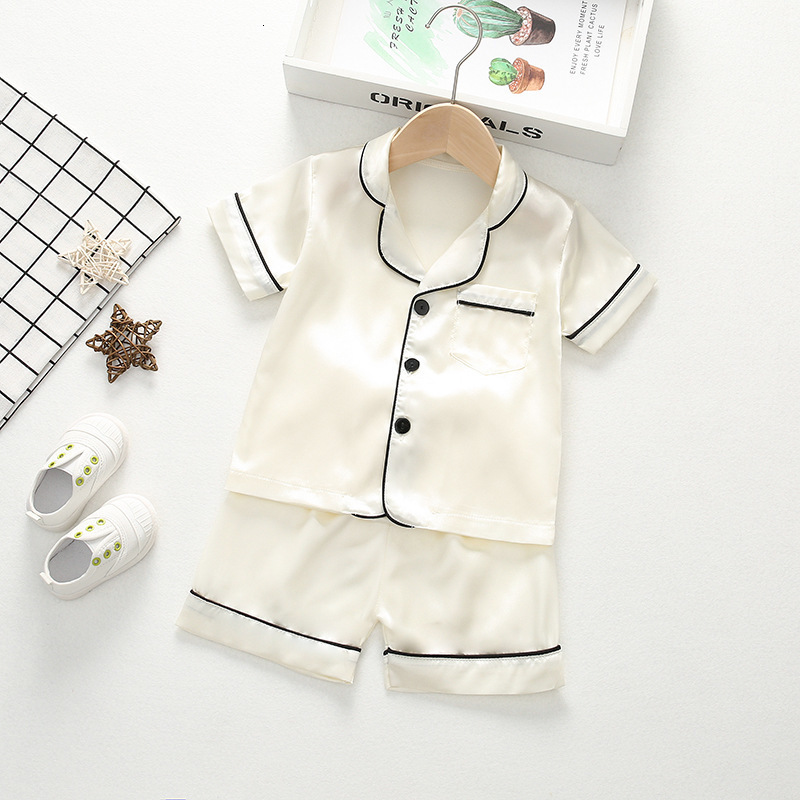 Pajamas Kids Summer Pajama Sets Silk Satin Pajamas Boys Girls Clothing Sets Pyjamas Short Sleeve Blouse TopsShorts 2pc Sleepwears 230509