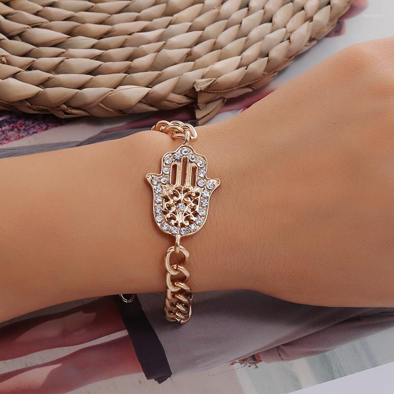 Link Bracelets Gold Color Vintage Chain For Women Fatima Hand Crystal Rhinestone Bracelet Fashion Jewelry Khamsah Accessories
Link Bracelets Gold Color Vintage Chain For Women Fatima Hand Crystal Rhinestone Bracelet Fashion Jewelry Khamsah Accessories