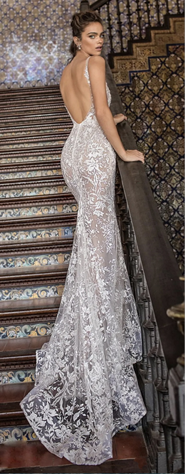 Berta Vintage Mermaid Dresses Spaghetti Sexy Backless Bridal Gowns Sweep Train Illusion Beach Wedding Dress 0509