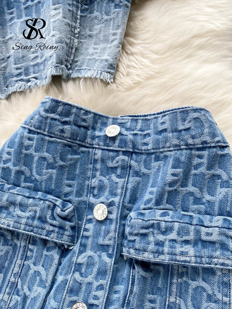 Two Piece Dress SINGREINY Women Summer Sexy Denim Set Strapless Sling Zipper n Tops Short Button Mini Skirt Jeans Suits 230509