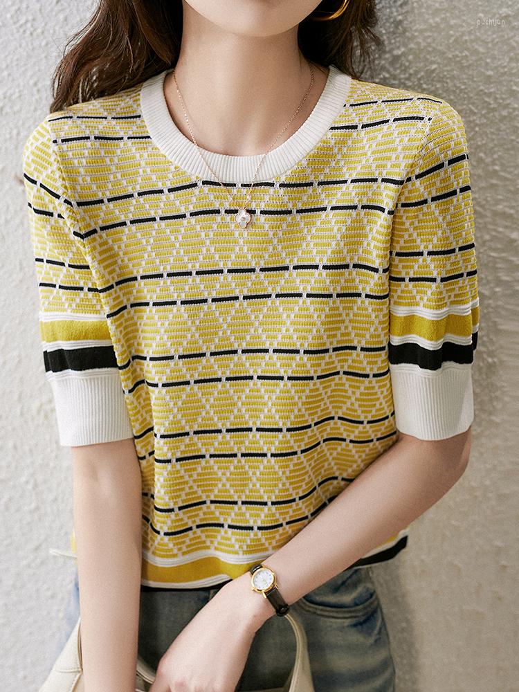 Women's T Shirts Striped Knitted Shirt Women Thin Plaid Tshirt Short Sleeve Tee Femme Summer Top Korean Style Woman Clothes Poleras Mujer, Photo color
Women's T Shirts Striped Knitted Shirt Women Thin Plaid Tshirt Short Sleeve Tee Femme Summer Top Korean Style Woman Clothes Poleras Mujer, Photo color