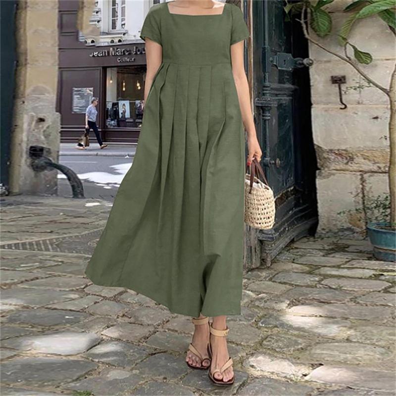 Casual Dresses Women Vintage Solid Long Dress Summer Boho Loose Cotton Linen Female Beach Holiday Party Maxi Vestidos, Green 
Casual Dresses Women Vintage Solid Long Dress Summer Boho Loose Cotton Linen Female Beach Holiday Party Maxi Vestidos, Green