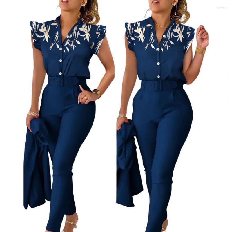 Women' Two Piece Pants Summer Outfits Button Down Slim Fit Flying Sleeve Shirt Long With Belt Matching Casual Outfit Female Clothes, Blue
Women' Two Piece Pants Summer Outfits Button Down Slim Fit Flying Sleeve Shirt Long With Belt Matching Casual Outfit Female Clothes, Blue