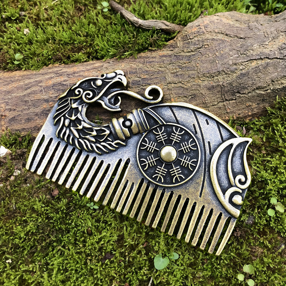 Wedding Hair Jewelry Viking Beard Comb Drakkar with Aegishjalmur shield Gift For Men 230508
Wedding Hair Jewelry Viking Beard Comb Drakkar with Aegishjalmur shield Gift For Men 230508