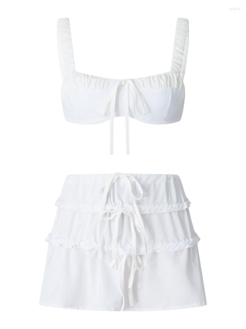 Women' Tanks Women Summer 2Pieces Outfits Bra Vest Tops Tie Up Short A-Line Skirts Set Elegant Skirt Suit, A-white
Women' Tanks Women Summer 2Pieces Outfits Bra Vest Tops Tie Up Short A-Line Skirts Set Elegant Skirt Suit, A-white