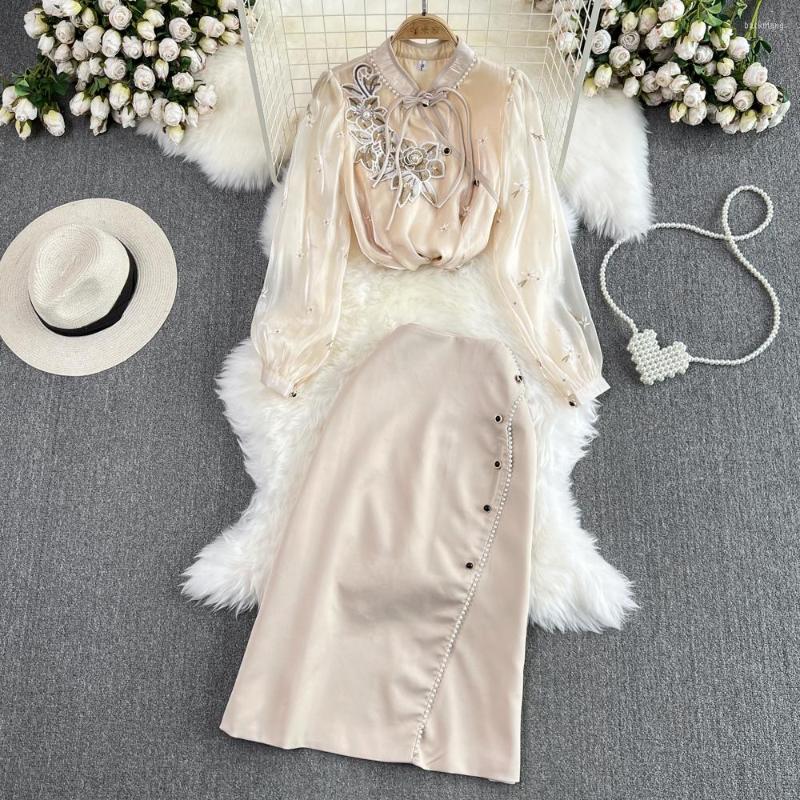 Work Dresses Summer Fashion Set Embroidered V-Neck Loose Top Two Piece High Waist Skirt, Apricot
Work Dresses Summer Fashion Set Embroidered V-Neck Loose Top Two Piece High Waist Skirt, Apricot