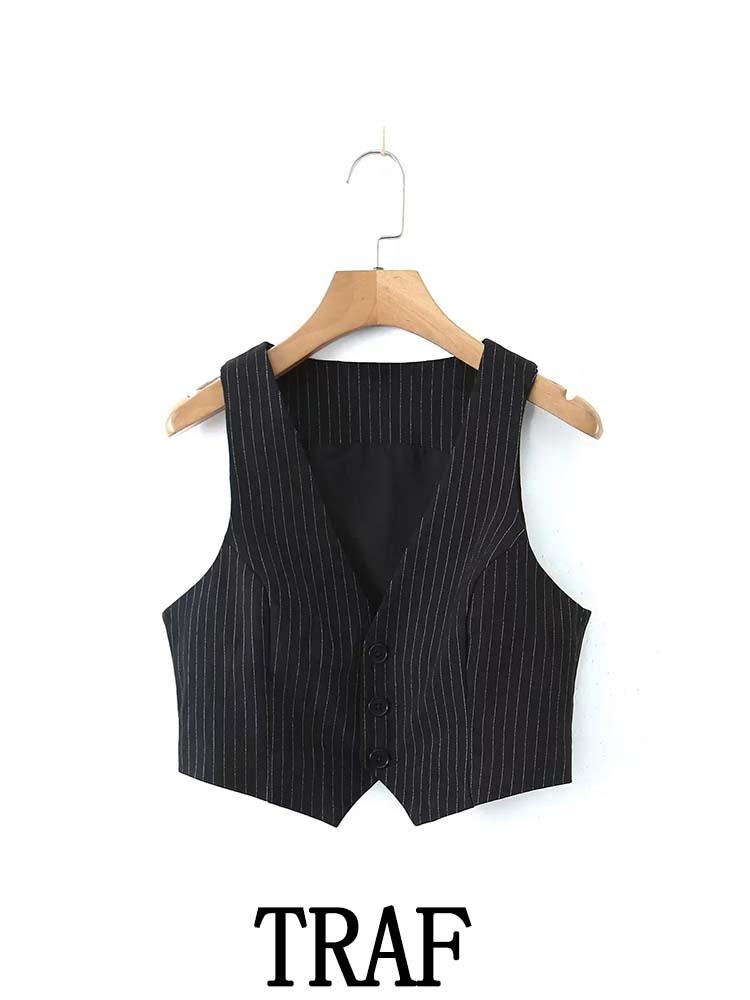 Vests TRAF 2023 Women Striped Suit Vest Fashion Back Belt Decoration Single Breasted Sleeveless Jacket Casual Commute Tops, Beige
Vests TRAF 2023 Women Striped Suit Vest Fashion Back Belt Decoration Single Breasted Sleeveless Jacket Casual Commute Tops, Beige