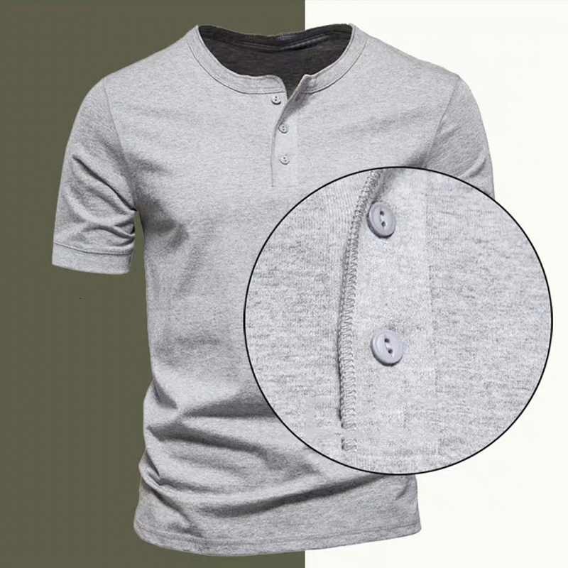 Men's T-Shirts Men Henley Collar T Shirt V-Neck Short Sleeve Tops Breathable Tee Shirt Solid Color Men's Clothing Summer Casual Tank Top Tee
