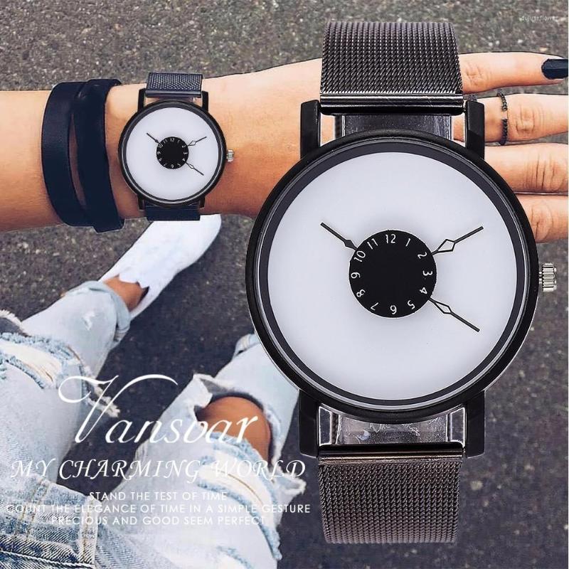 Wristwatches Vansvar Brand Women Creative Turntable Second Hand Watch Luxury Black Steel Mesh Belt Wrist Watches Relogio Feminino, Black black
Wristwatches Vansvar Brand Women Creative Turntable Second Hand Watch Luxury Black Steel Mesh Belt Wrist Watches Relogio Feminino, Black black