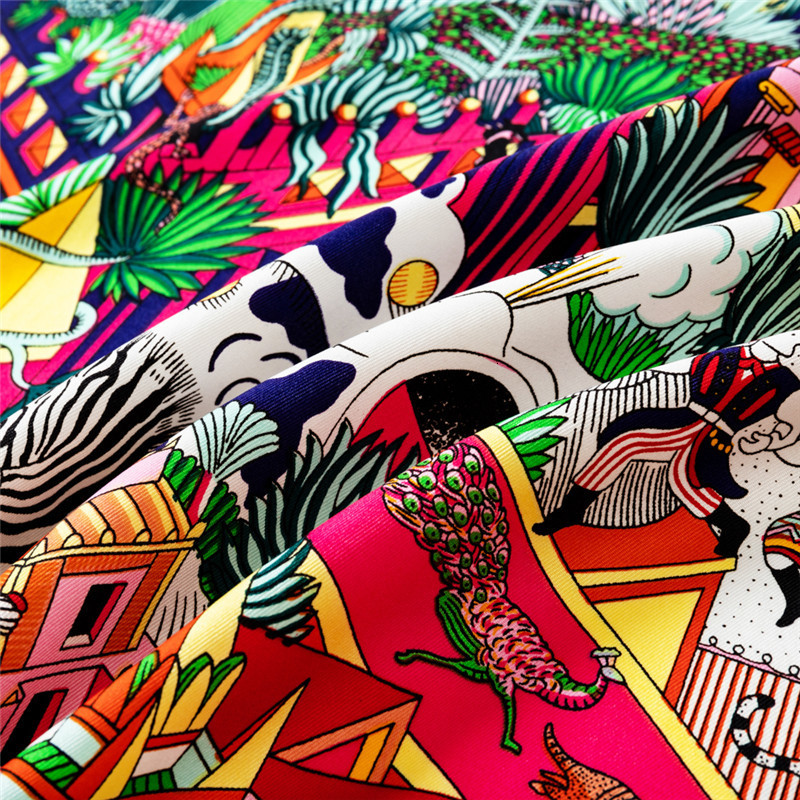 Sarongs POBING Manual Hand Rolled Twill Silk Scarf Women Animals Kingdom Square Scarves Echarpes Foulards Femme Wrap Bandana Hijab 90CM 230508